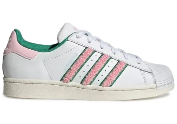 Adidas Superstar White Pink Green Chenille