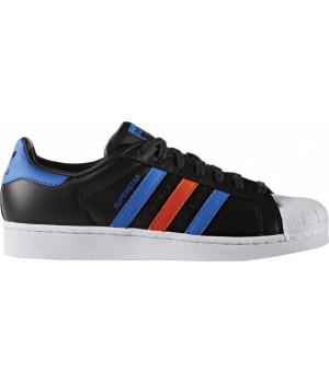 Кроссовки Adidas Superstar черные с красным и синим