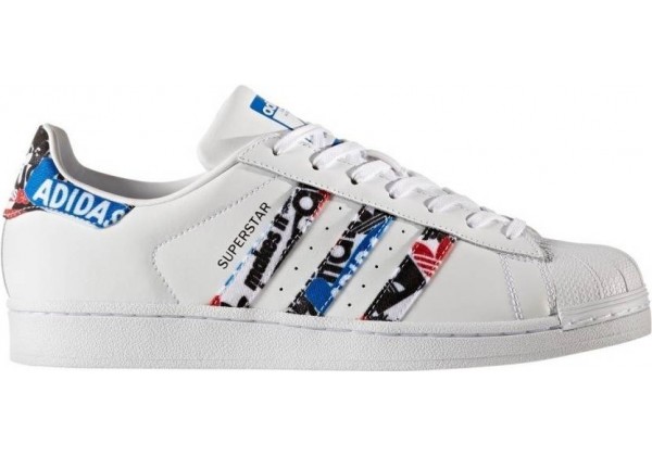 Кроссовки Adidas Superstar белые с разноцветной вставкой